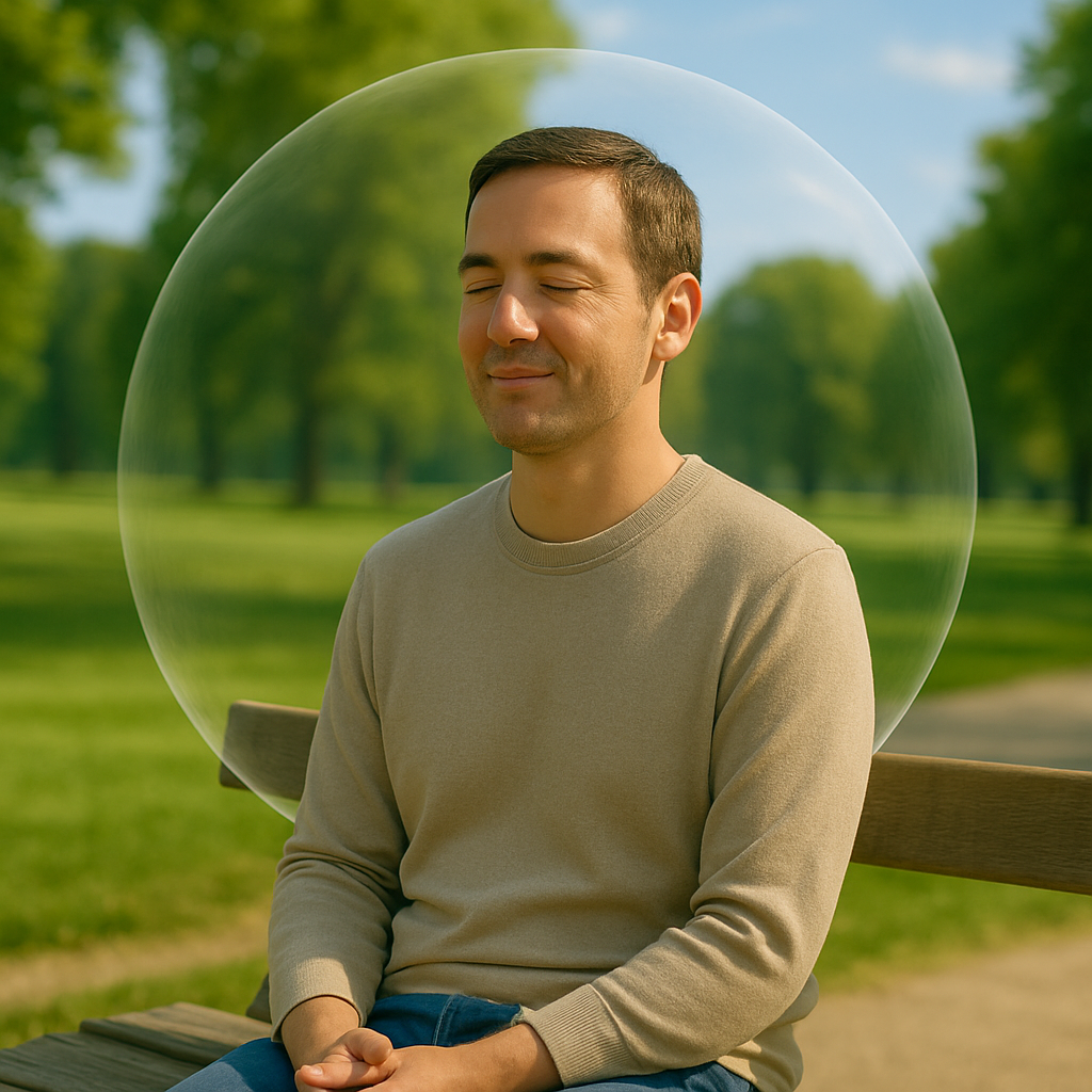 Homme dans une bulle de lumière